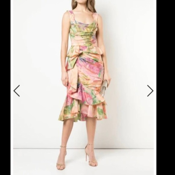 Marchesa Dresses & Skirts - Marchesa Printed Tafetta Peplum Coral Cocktail Dress